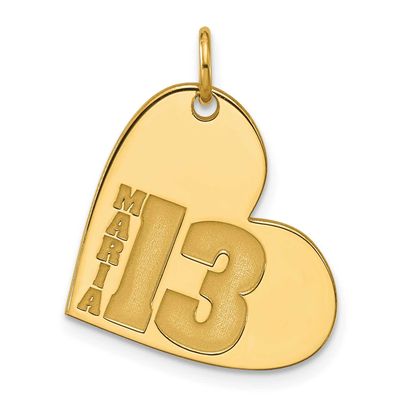 Heart with Name and Number Charm 14k Gold XNA1481Y