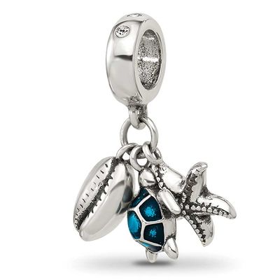 Enamel Turtle, Shell &amp; Starfish Dangle Bead Sterling Silver QRS4515 196904278918