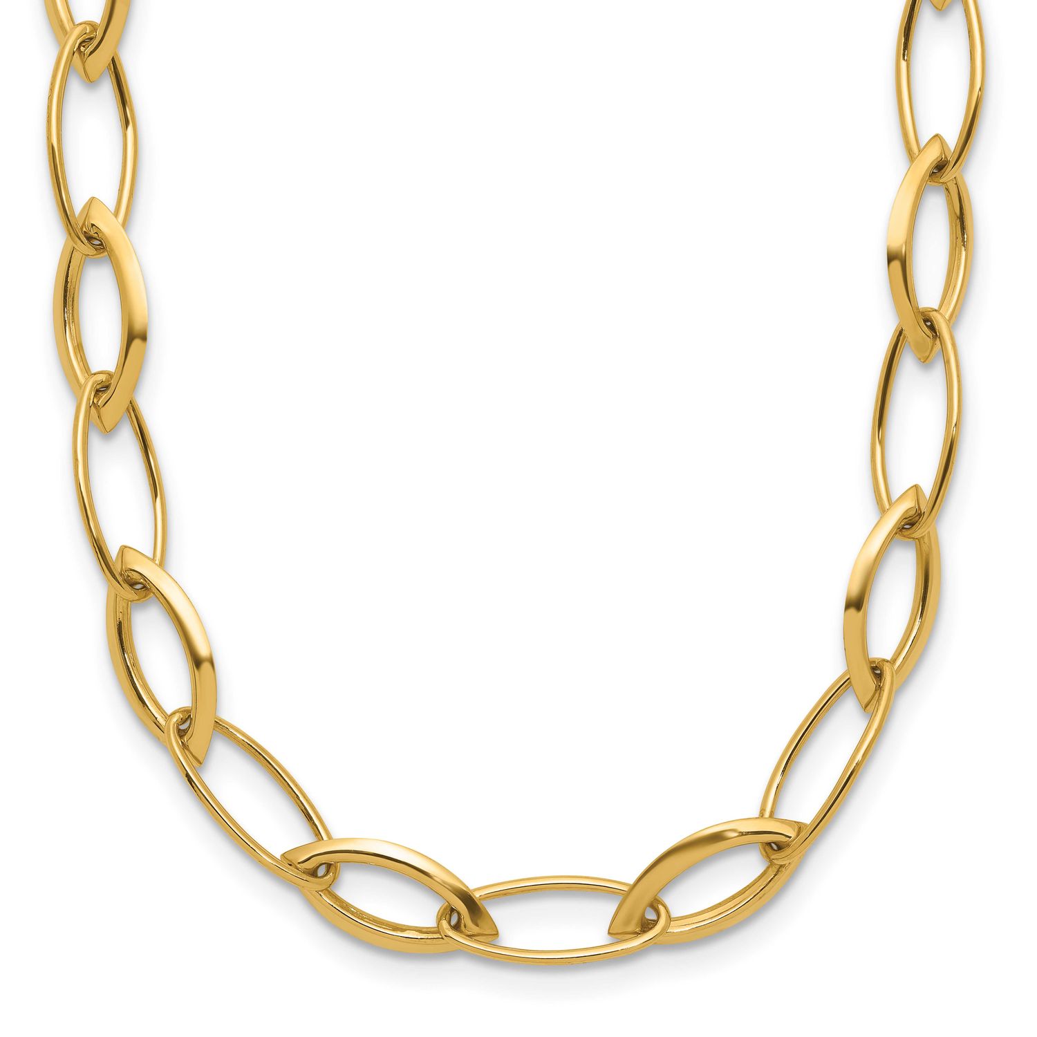 Fancy Oval and Navette Link Necklace 14k Gold Polished LF2240-18