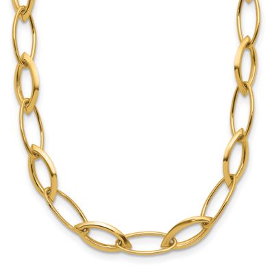Fancy Oval and Navette Link Necklace 14k Gold Polished LF2240-18