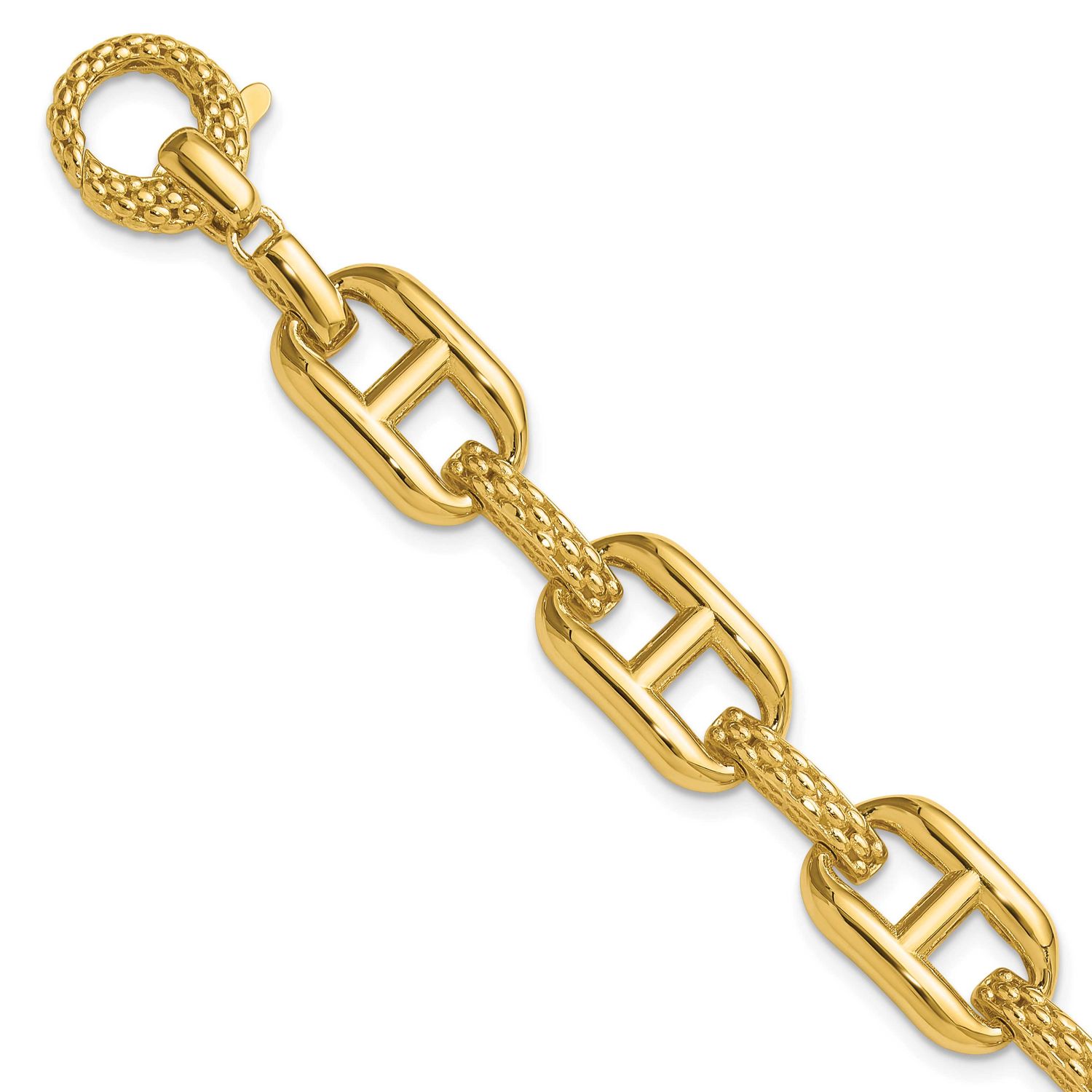 Fancy Link Bracelet 14k Gold Polished and Textured LF1884-7.5 196904191064