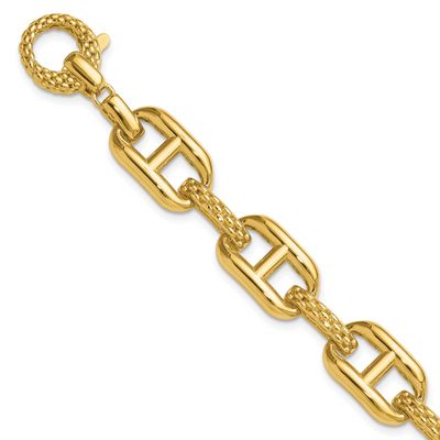 Fancy Link Bracelet 14k Gold Polished and Textured LF1884-7.5 196904191064