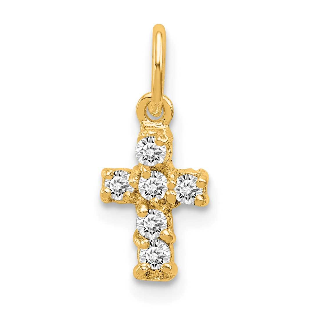 Gold-Tone CZ Cross Charm Sterling Silver QC5333GP