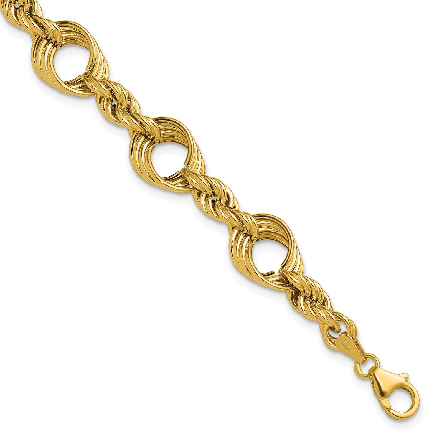 Fancy Circle and Rope Link Bracelet 14k Gold Polished LF2144-7.5