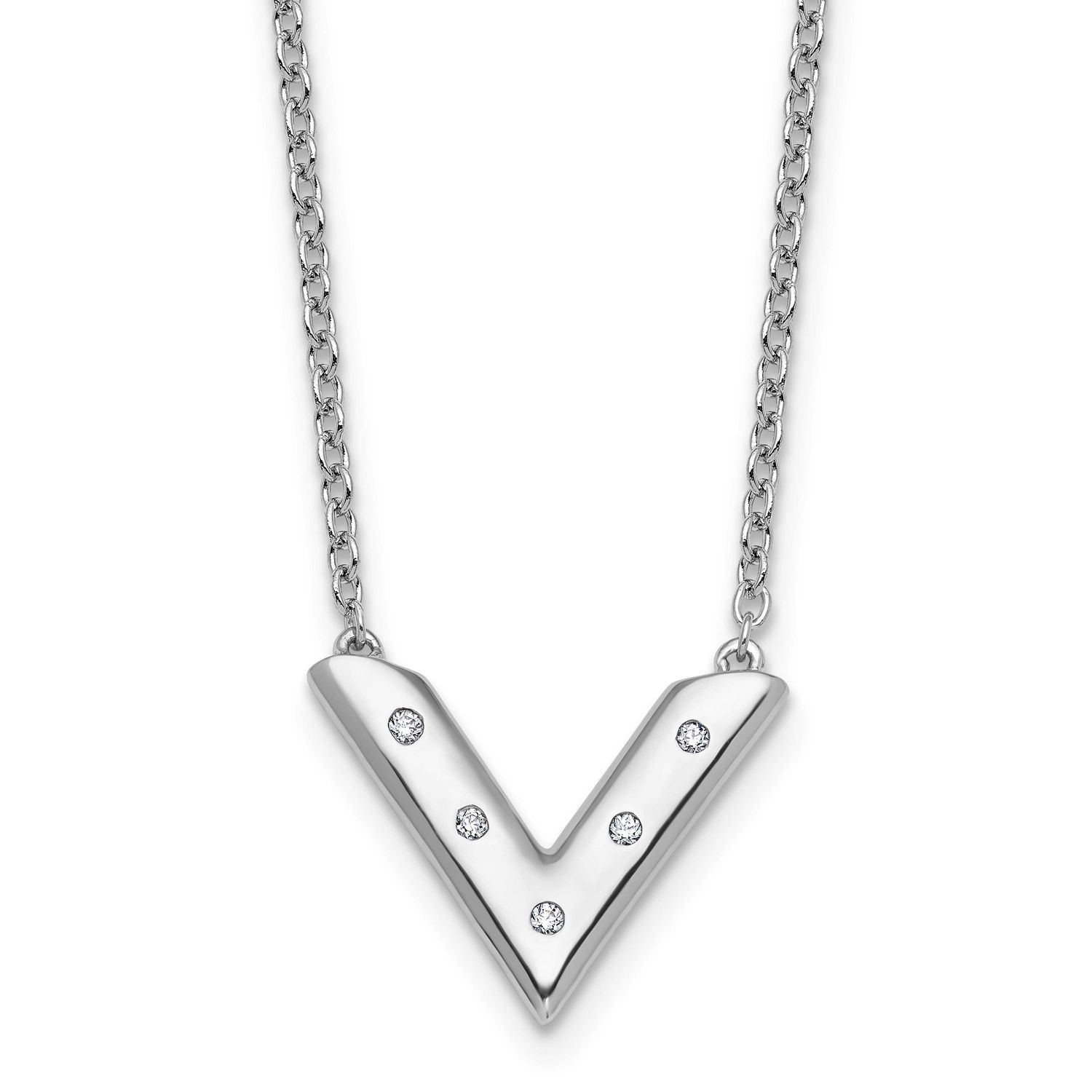 White Ice 18 Inch Diamond V Shape Necklace Plus 2 Inch Extenderender Sterling Silver Rhodium-plated…