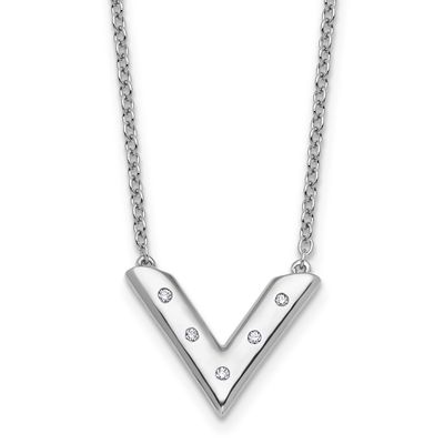 White Ice 18 Inch Diamond V Shape Necklace Plus 2 Inch Extenderender Sterling Silver Rhodium-plated…