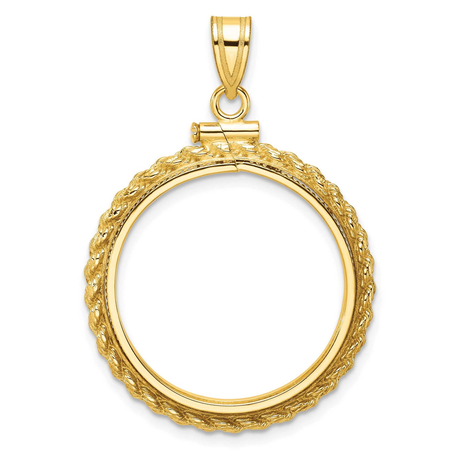 Casted Rope 22.0mm x 1.9mm Screw Top Coin Bezel Pendant 10k Gold Polished 10C8195/22.0