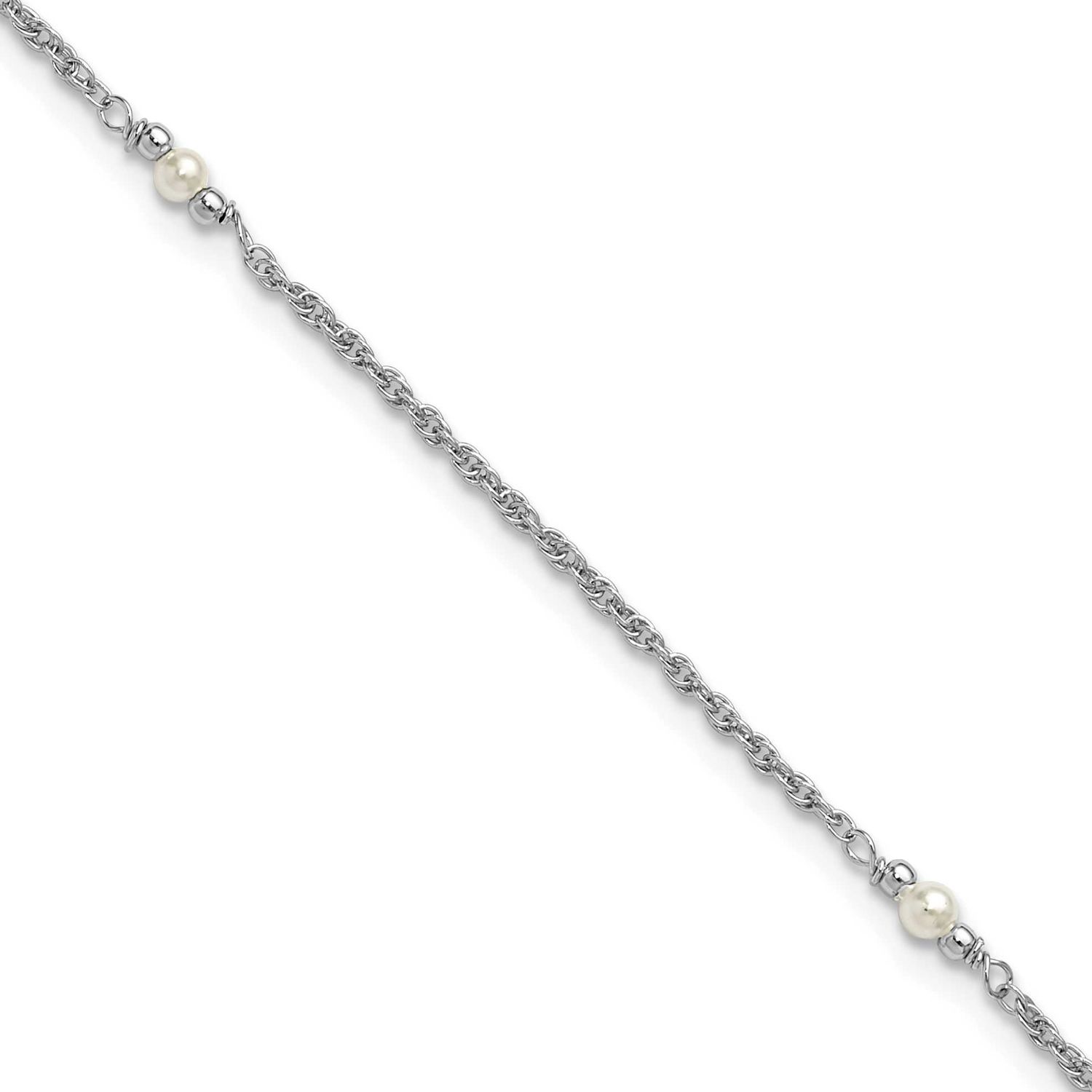 Polish Fwc Pearl Station 9 Inch Plus 1 Inch Extender Anklet Sterling Silver Rhodium-plated QLF1441-…