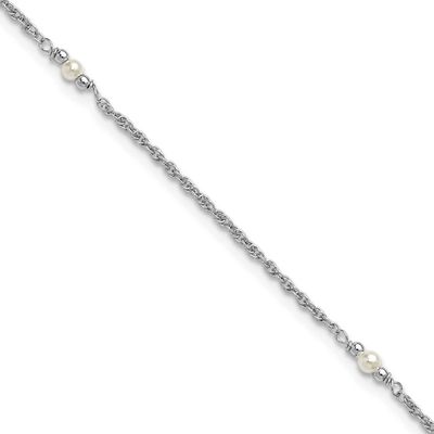 Polish Fwc Pearl Station 9 Inch Plus 1 Inch Extender Anklet Sterling Silver Rhodium-plated QLF1441-…
