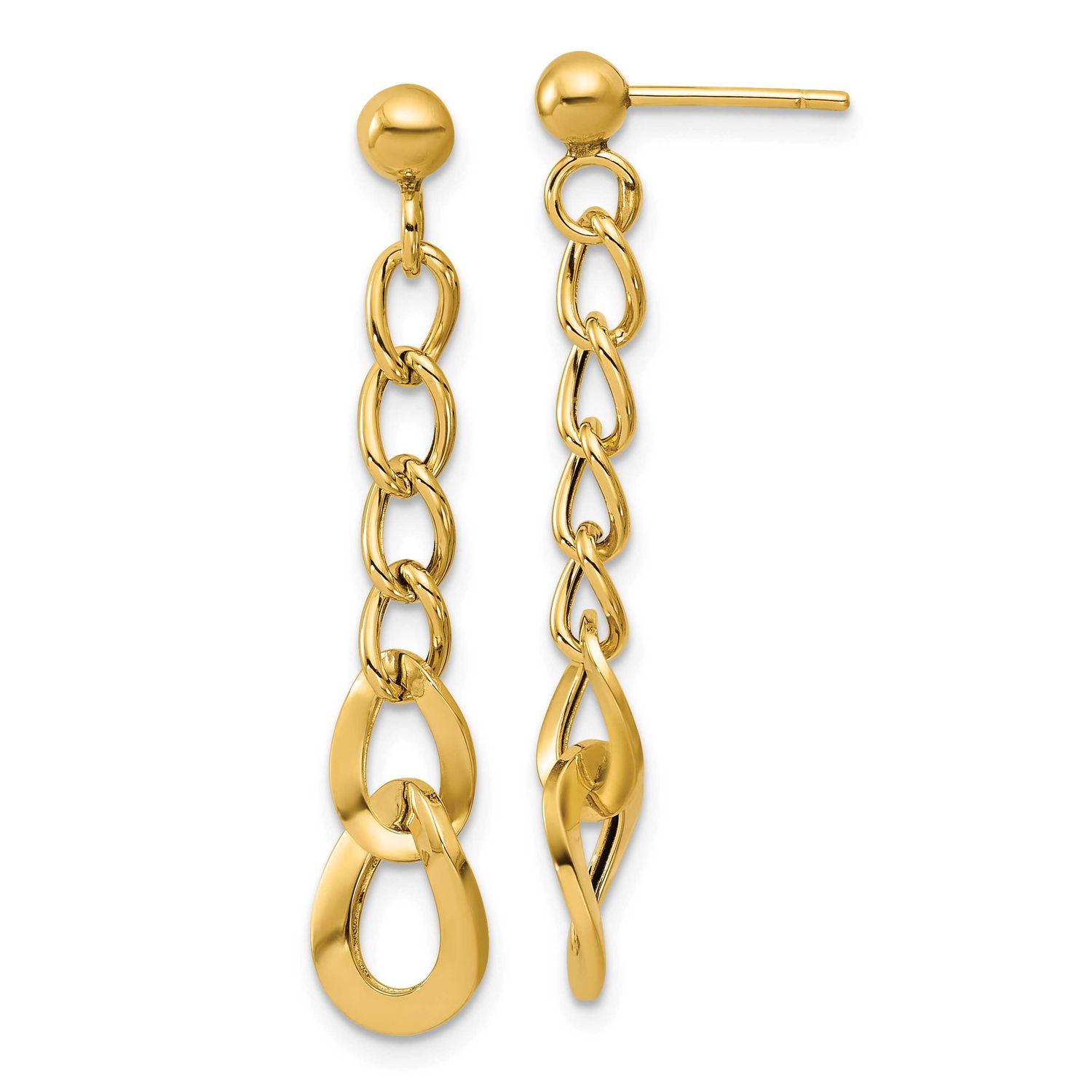Fancy Curb Link Post Dangle Earrings 14k Gold Polished LE2923 196904315866