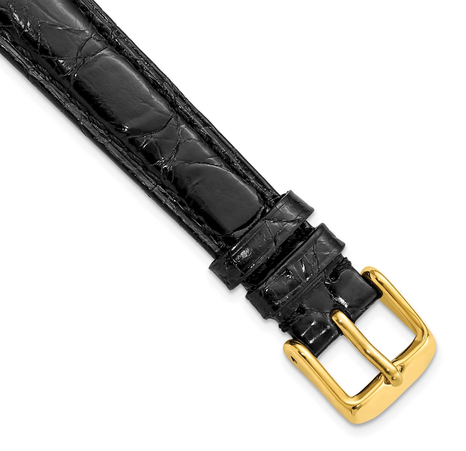 Debeer 14mm Long Black Genuine Caiman Leather with Gold-Tone Buckle 7.75 Inch Watch Band BA129L-14