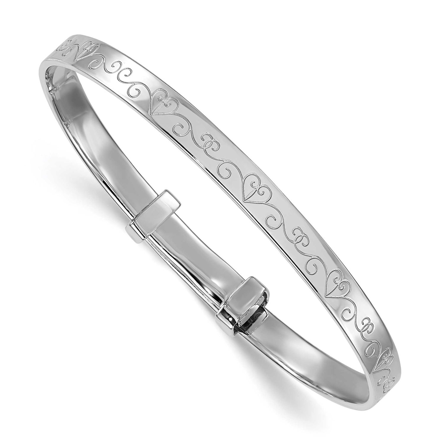 Heart Pattern Children&#39;s Adjustable Bangle Sterling Silver Rhodium-plated QB1644