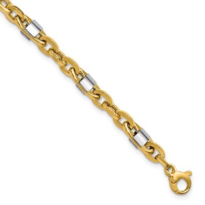 Wht Rhodium Polished Fancy Oval Men&#39;s Link Bracelet 14k Gold LF2192-8 196904315217