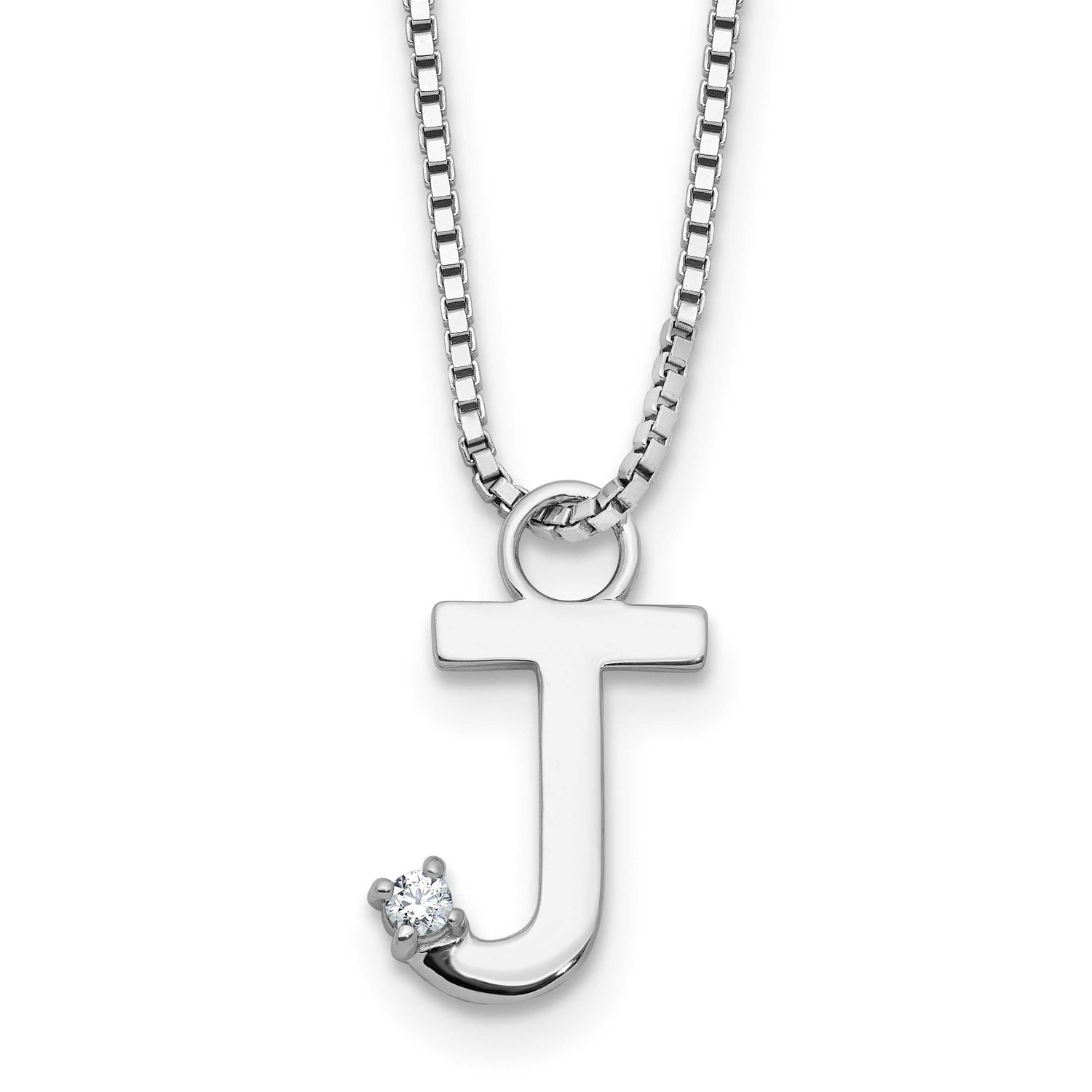 White Ice 18 Inch Diamond Letter J Initial Necklace Plus 2 Inch Extender Sterling Silver Rhodium-pl…