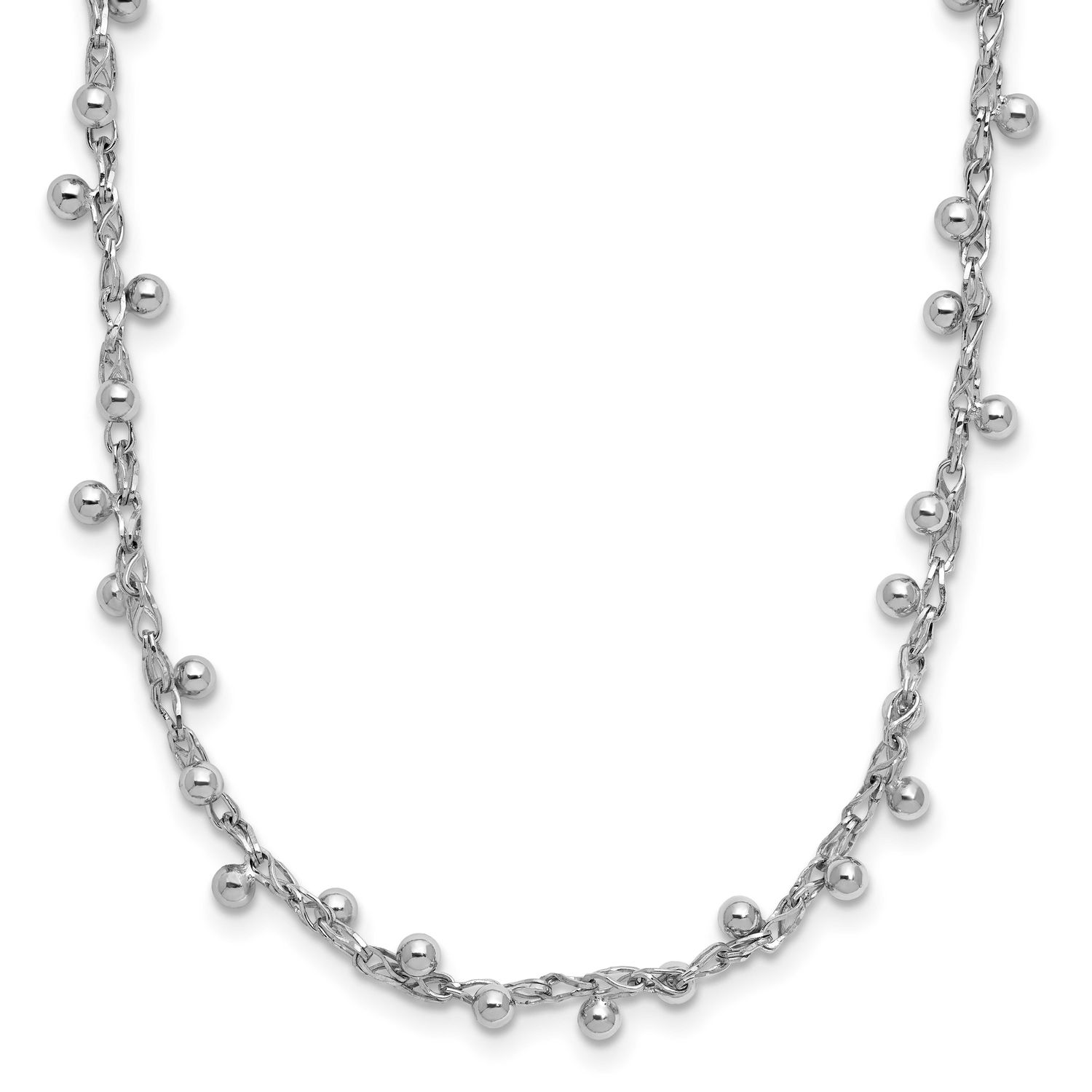 Polished Beaded with 3 Inch Extender Necklace Sterling Silver Rhodium-plated QLF1358-15 196904346600