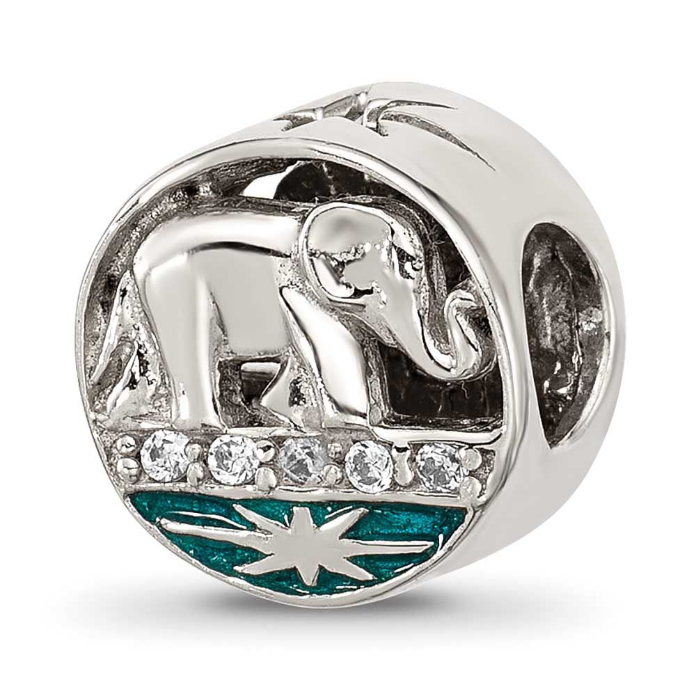 CZ Blue Enamel Elephant with Stars Bead Sterling Silver Polished QRS4534 196904279328