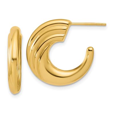 Grooved J-Hoop Post Earrings 14k Gold Polished LE2886 196904316214