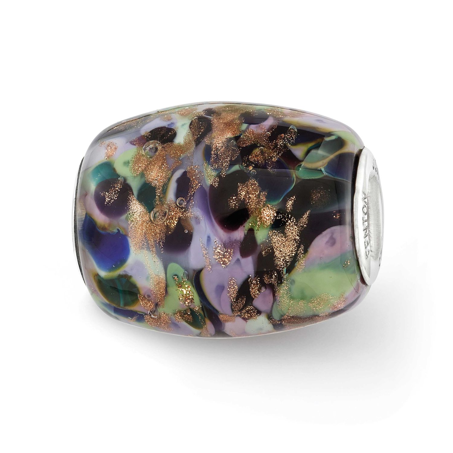 Ster.Silver Glitter African Violet Fenton Glass Bead QRS3638 19727653970