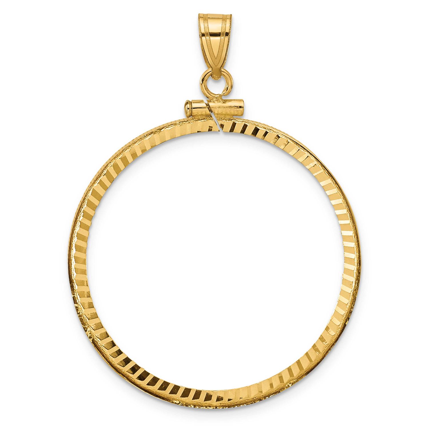 Diamond-Cut 32.0mm x 2.85mm Screw Top Coin Bezel Pendant 10k Gold Polished 10C1885D/32.0