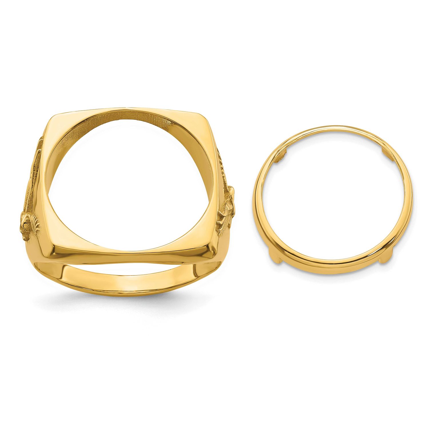 Men&#39;s Polished with Flying Eagle Sides Square Shaped 16.5mm Coin Bezel Ring 10k Gold 10CR8/10AE