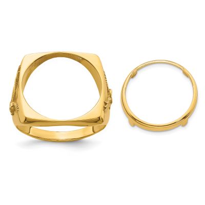 Men&#39;s Polished with Flying Eagle Sides Square Shaped 16.5mm Coin Bezel Ring 10k Gold 10CR8/10AE