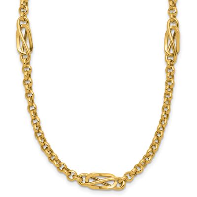 Fancy Link Necklace 14k Gold Polished LF2103-18