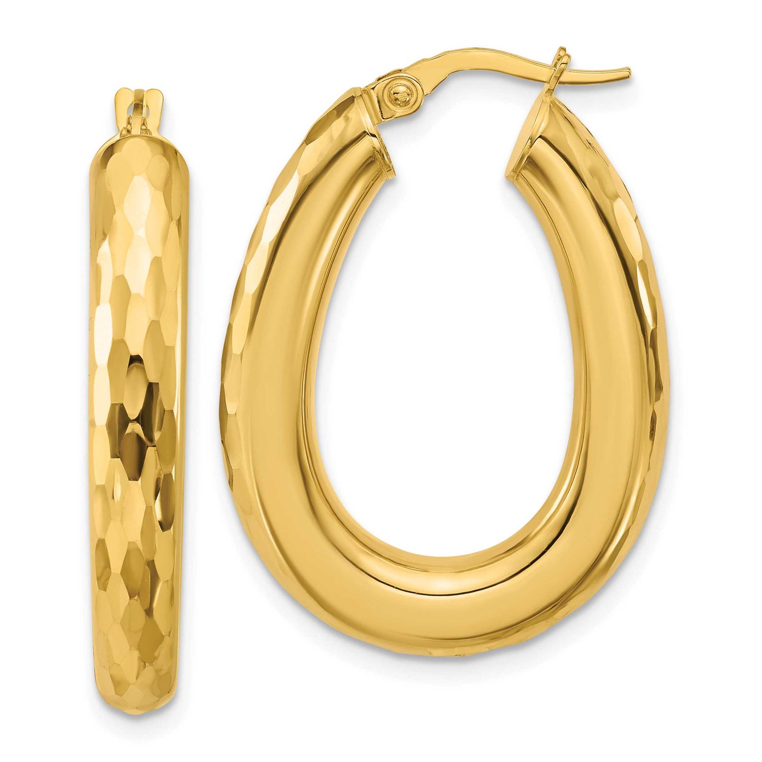 Diamond-Cut Oval Hoop Earrings 14k Gold Polished LE2833 196904316481