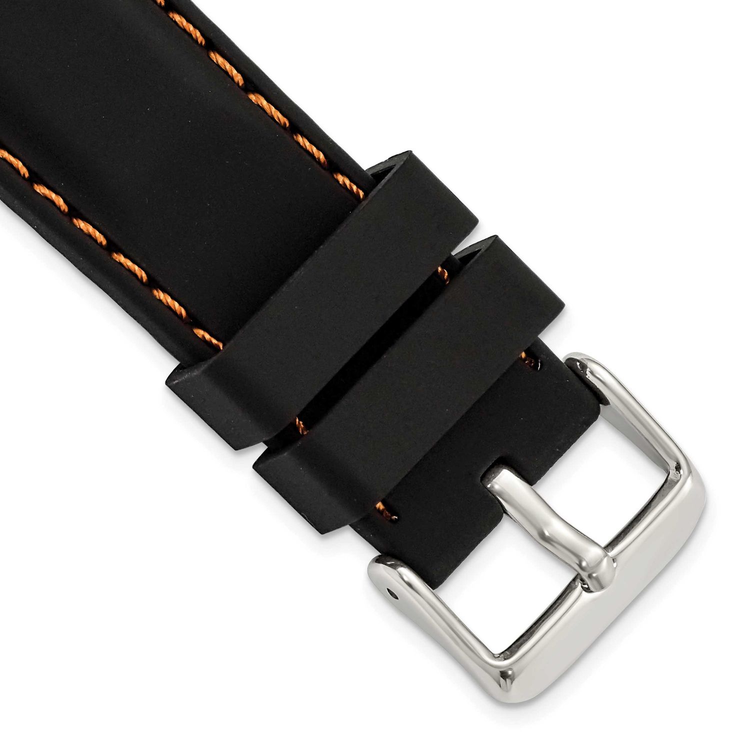 Debeer 22mm Black Smooth Silicone with Orange Stitching and Silver-Tone Buckle 8 Inch Watch Band BA…