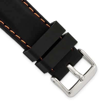 Debeer 22mm Black Smooth Silicone with Orange Stitching and Silver-Tone Buckle 8 Inch Watch Band BA…