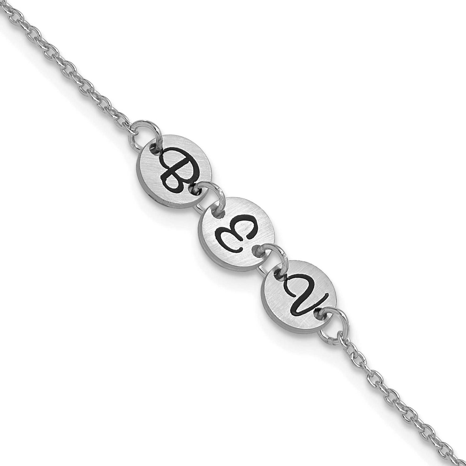 Brushed 3 Station Disc with Epoxy Initial Bracelet Sterling Silver Rhodium-plated XNA1522/3SS