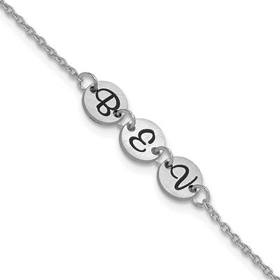 Brushed 3 Station Disc with Epoxy Initial Bracelet Sterling Silver Rhodium-plated XNA1522/3SS
