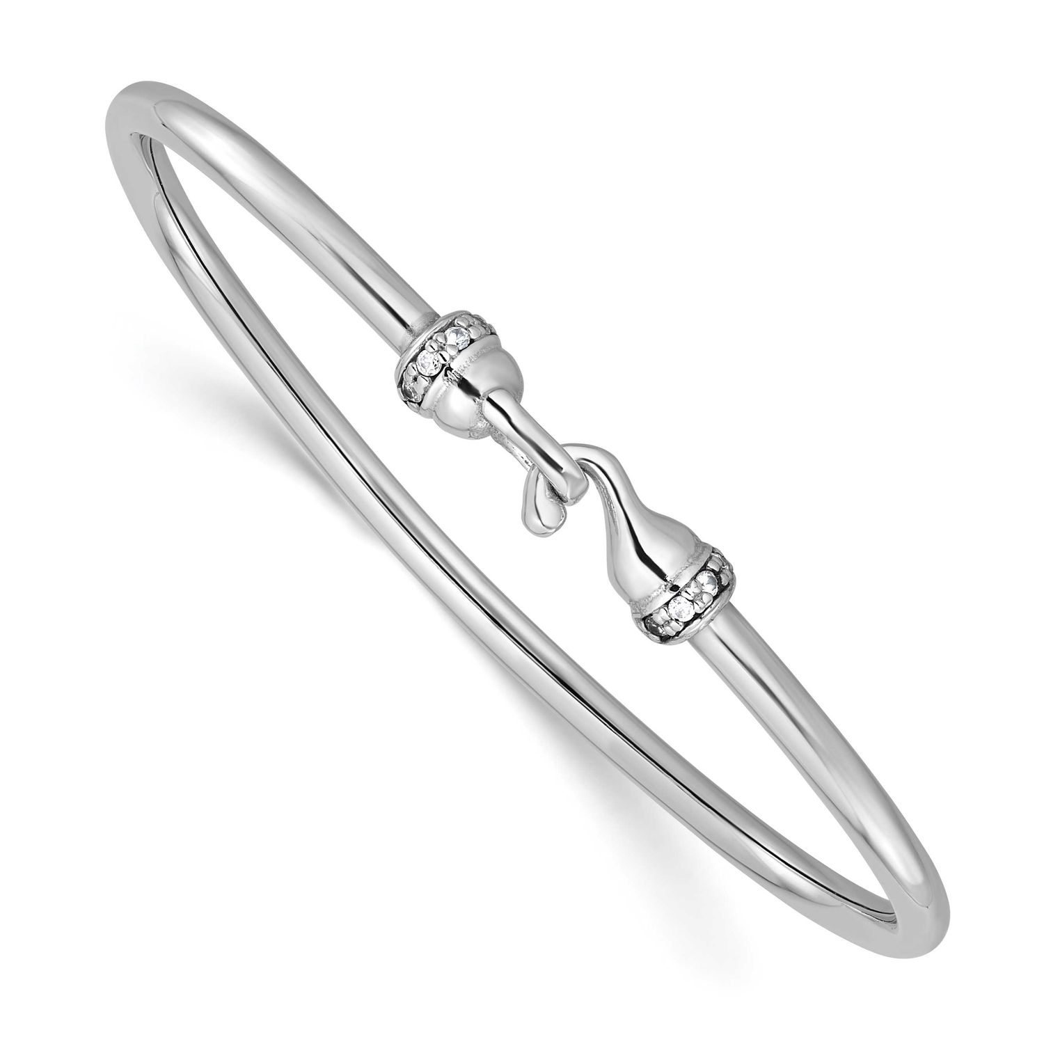 CZ Flexible Bangle Sterling Silver Rhodium-plated Polished QLF1434 196904321843