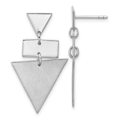 Polish Brushed Geometric Dangle Post Earrings Sterling Silver Rhodium-plated QLE1529 196904322109