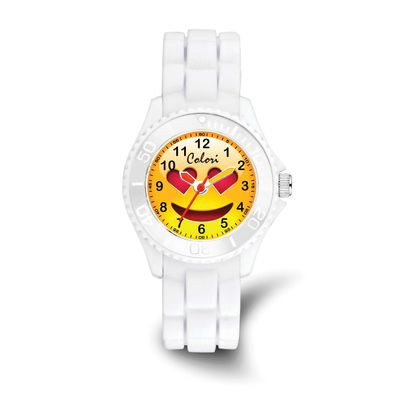 Colori Kids 30mm Smiley Heart Dial with White Silicone Band Watch XWA6609