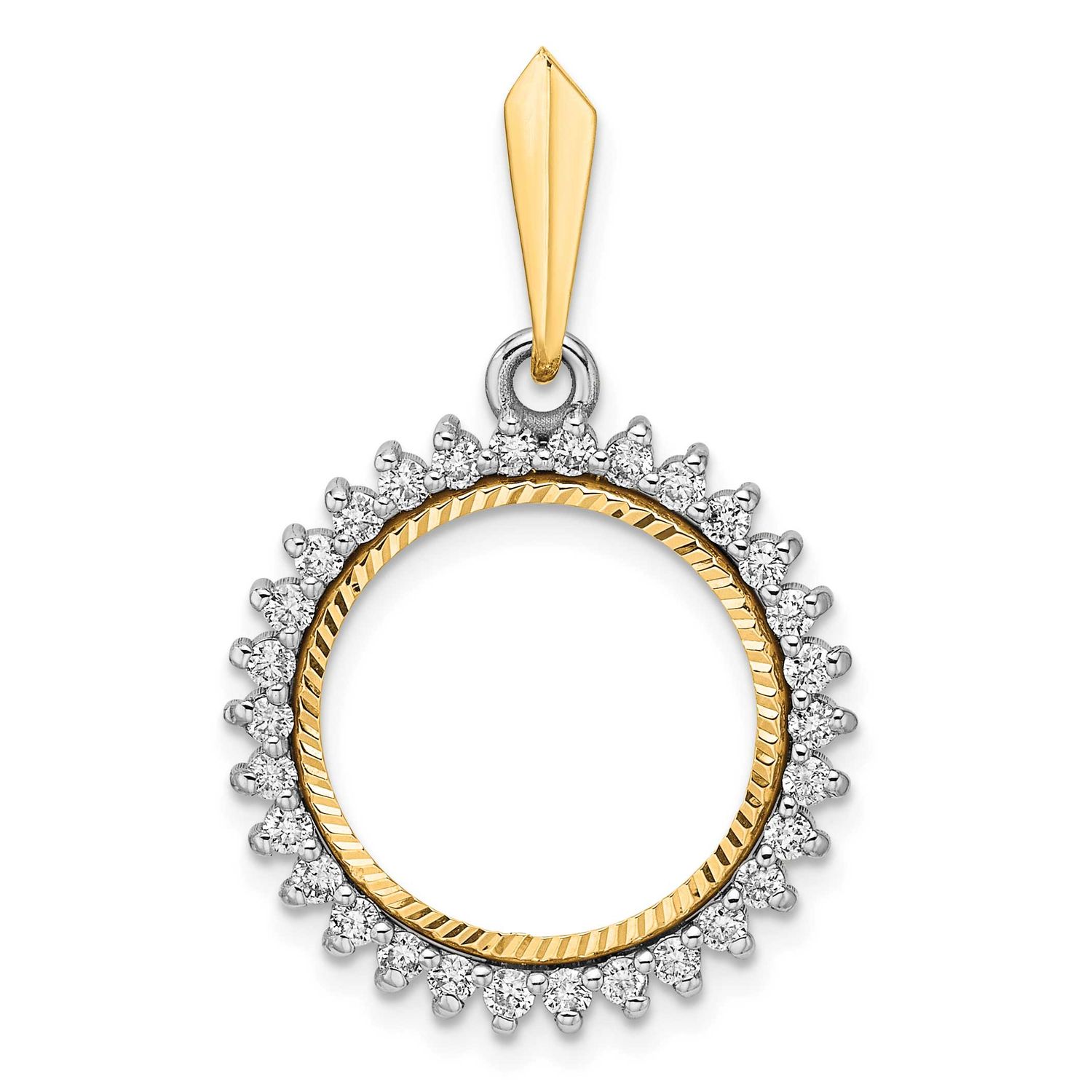Diamond-Cut Aaa Diamond Circle 16.0mm Prong Coin Bezel Pendant 14k Two-tone Gold Polished CS3984D/1…