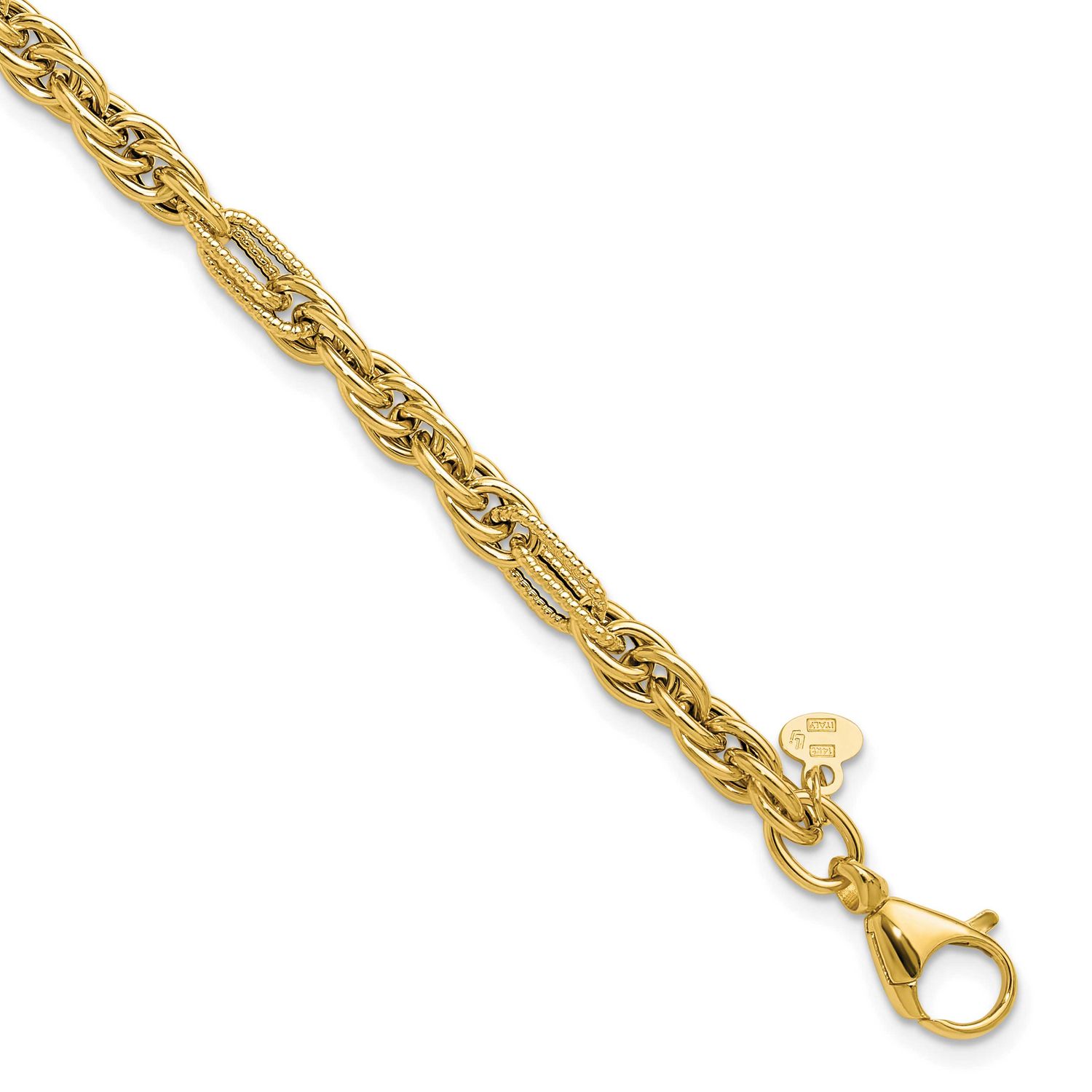 Fancy Link Bracelet 14k Gold Polished and Textured LF2107-7.5 196904317167