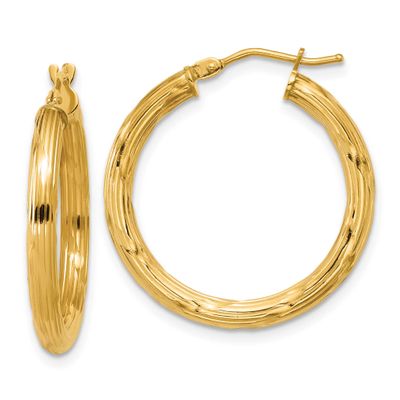 Grooved Round Hoop Earrings 14k Gold Polished LE2866