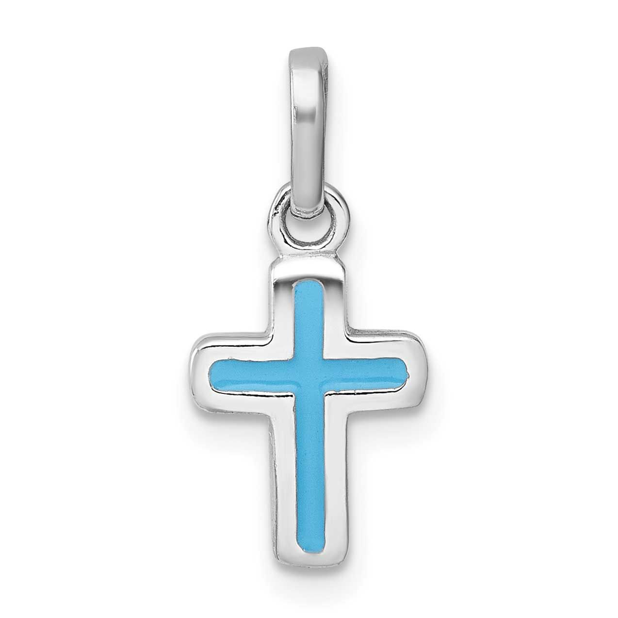 Children&#39;s Enamel Blue Cross Pendant Sterling Silver Rhodium-plated QP5988