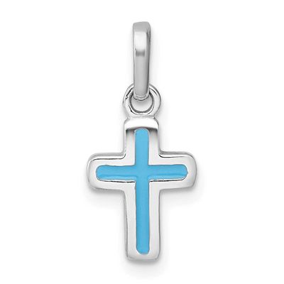 Children&#39;s Enamel Blue Cross Pendant Sterling Silver Rhodium-plated QP5988