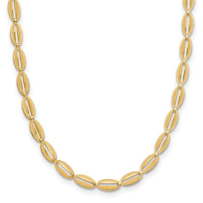 Fancy Oval Link Necklace 14k Gold Polished and Textured LF1848-17 196904335307