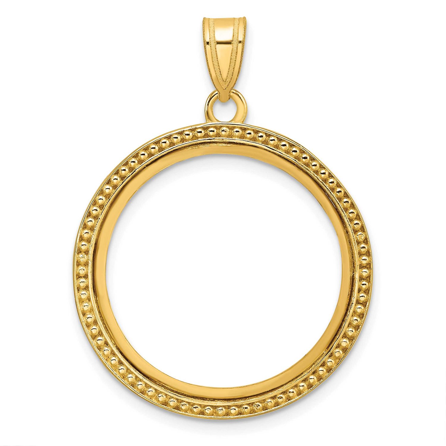 Beaded 22.0mm Prong Coin Bezel Pendant 10k Gold Polished 10C8183/22.0