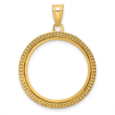 Beaded 22.0mm Prong Coin Bezel Pendant 10k Gold Polished 10C8183/22.0