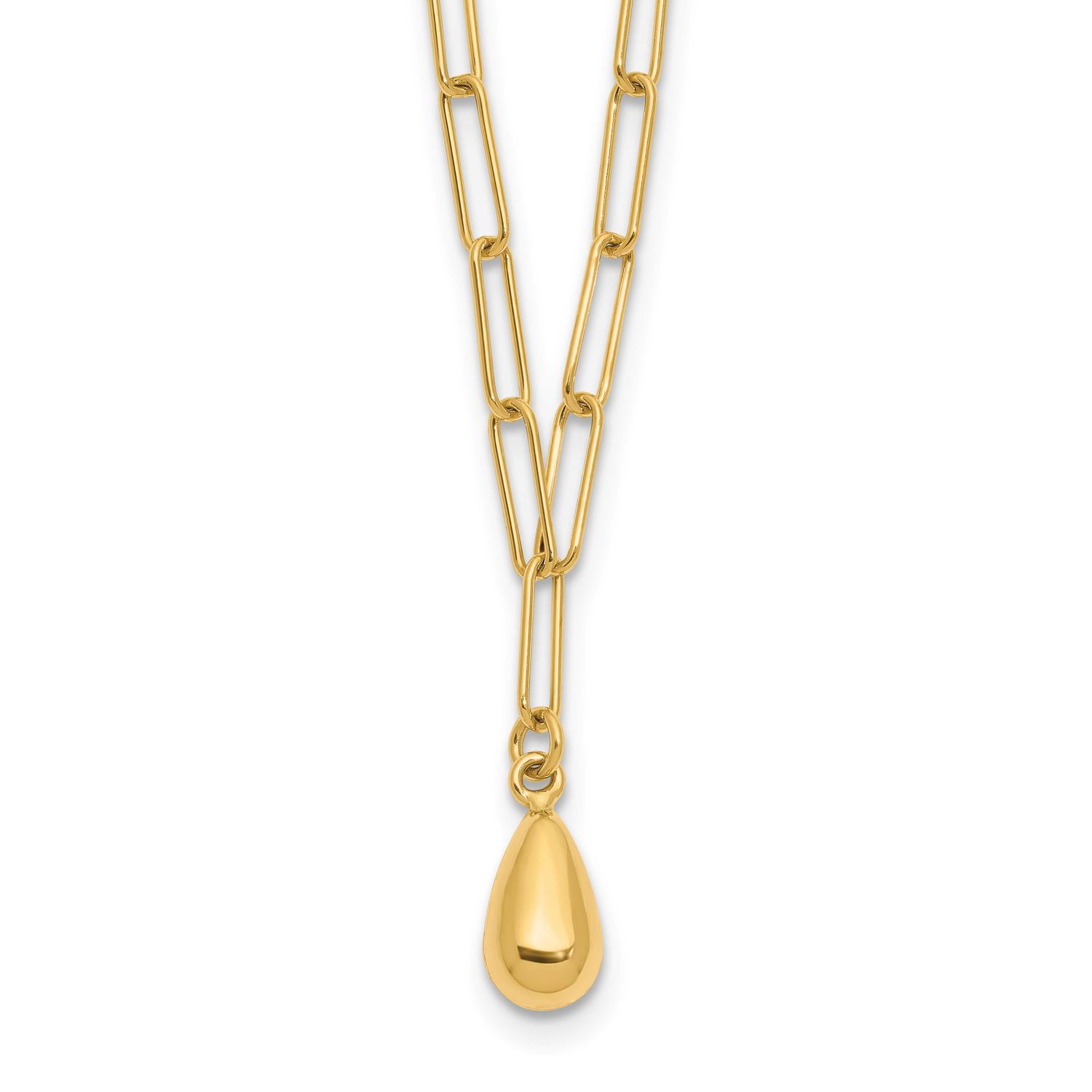 Teardrop Paperclip Link Necklace 14k Gold Polished LF1843-17 196904171189