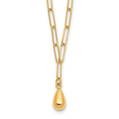 Teardrop Paperclip Link Necklace 14k Gold Polished LF1843-17 196904171189
