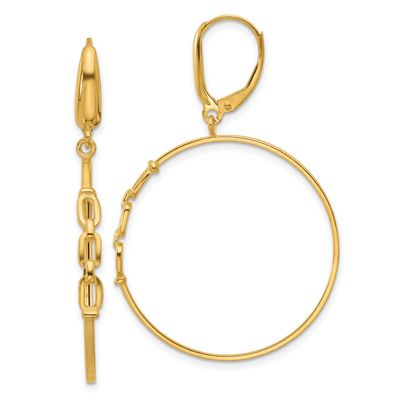 Link Design Leverback Hoop Earrings 14k Gold Polished LE2644 196904339619