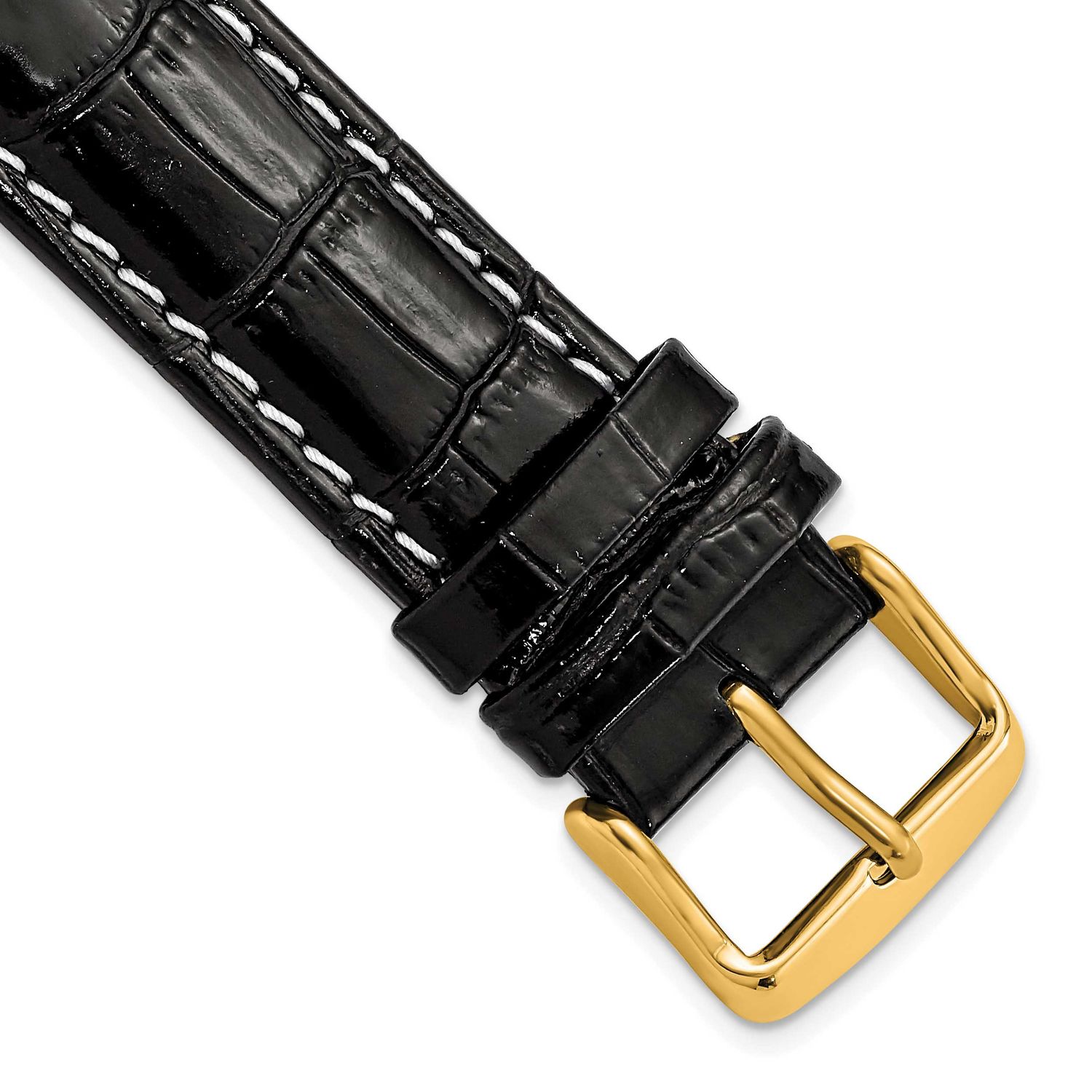 Debeer 19mm Black Crocodile Grain Chronograph Leather with White Stitching and Gold-Tone Buckle 7.5…