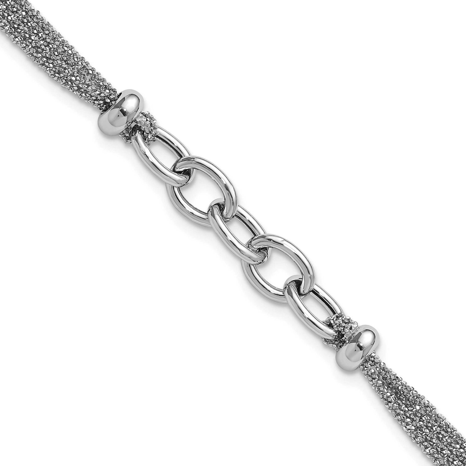 Polished Multi-Strand Link with 1 Inch Extender Bracelet Sterling Silver Rhodium-plated QLF1461-7
