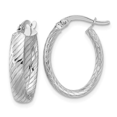 Grooved Oval Hoop Earrings 14k White Gold Polished LE2788W 196904278925