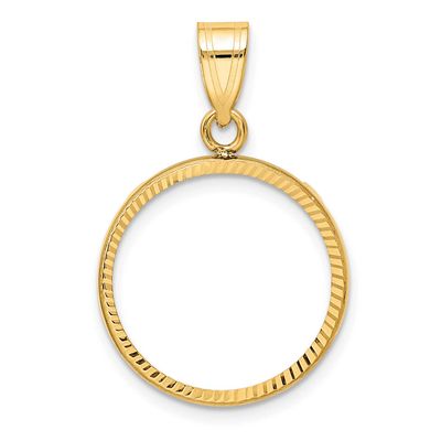 Diamond-Cut 17.8mm Prong Coin Bezel Pendant 10k Gold Polished 10C1801D/17.8