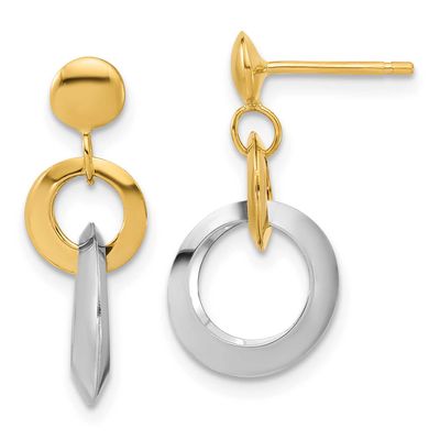 Circle Link Dangle Post Earrings 14k Two-tone Gold Polished LE2879